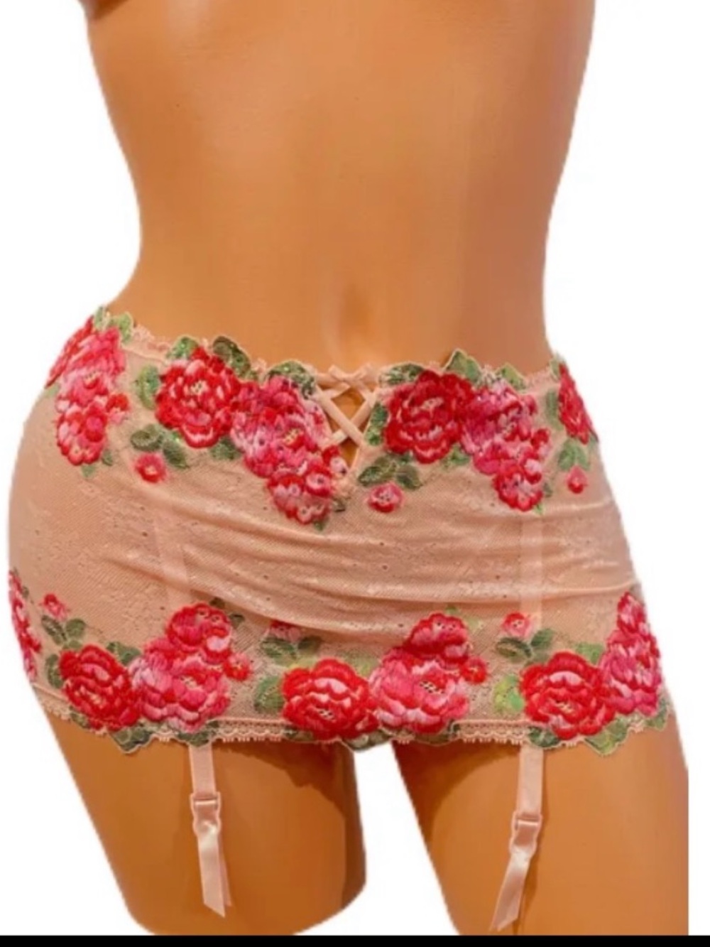 Victoria's Secret Pink Floral Embroidered Garter Skirt